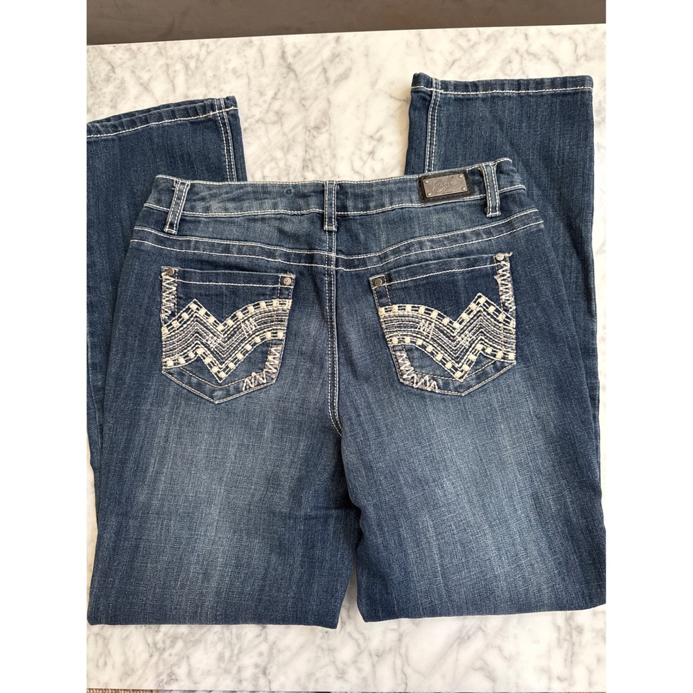 Earl Jean Womens 6P Straight Leg Embroidered Pocket Medium Wash Denim Jeans 2068